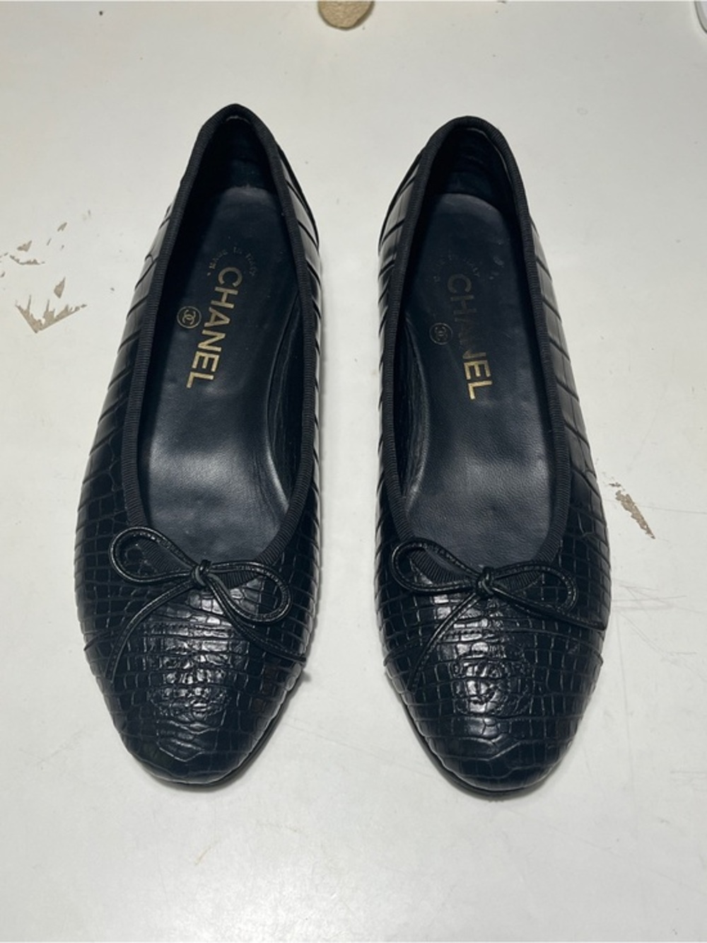 Chanel Black Exotic Crocodile Leather Ballet Flats